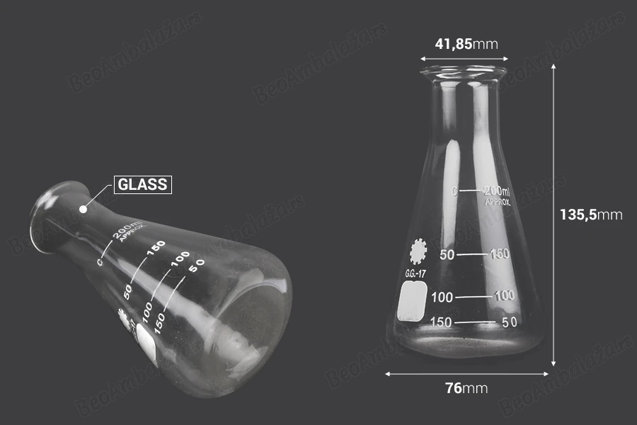 Staklena Erlenmeyer posuda 200ml-dimenzije_slike