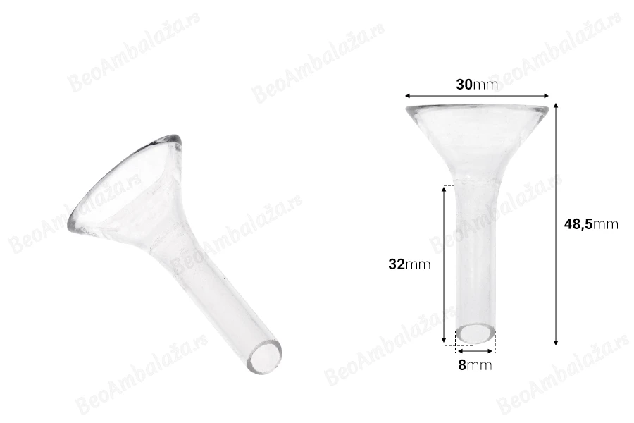 Stakleni levak prečnika 30 mm (prečnik cevčice 8 mm)-dimenzije_slike