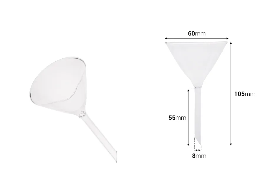 Stakleni levak prečnika 60 mm (prečnik cevčice 8 mm) Stakleni levak prečnika 60 mm (prečnik cevčice 8 mm)