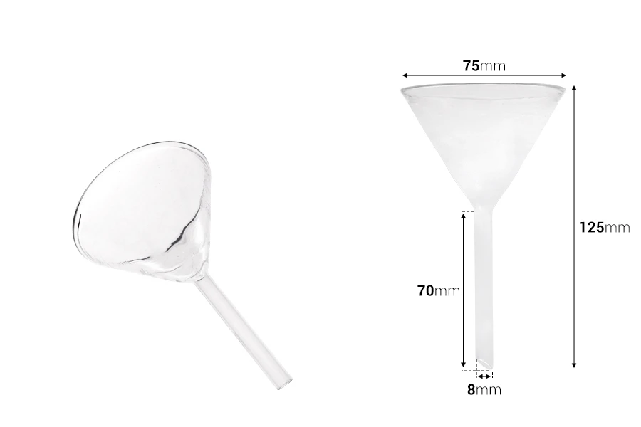 Stakleni levak prečnika 75 mm (prečnik cevčice 8 mm) Stakleni levak prečnika 75 mm (prečnik cevčice 8 mm)
