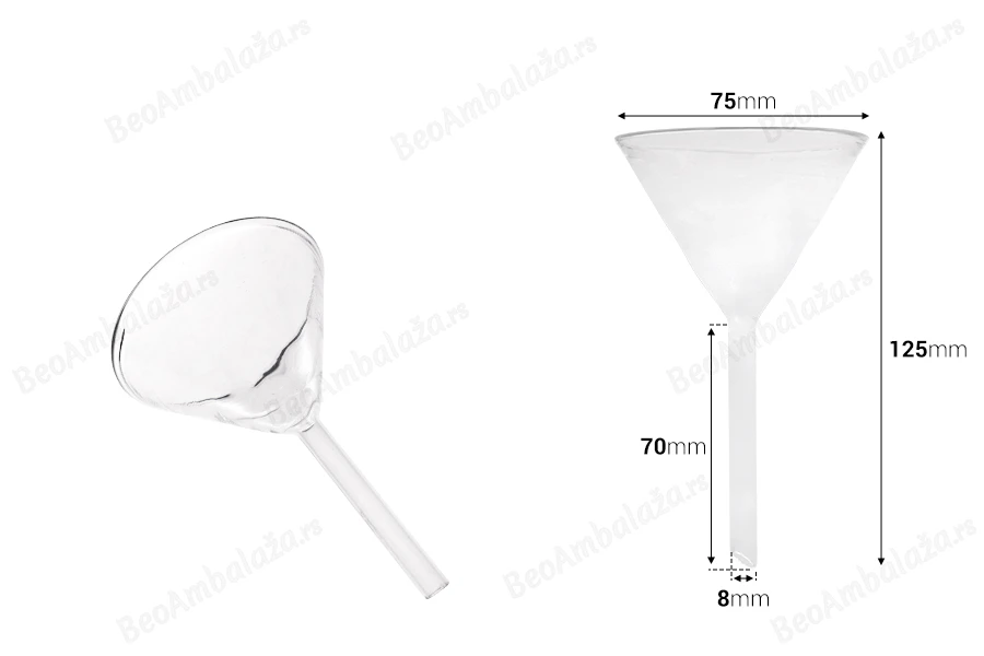 Stakleni levak prečnika 75 mm (prečnik cevčice 8 mm)-dimenzije_slike