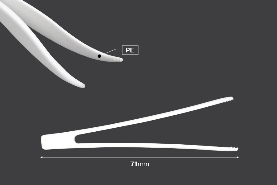 Plastična bela PE pinceta 71mm - 24 kom-dimenzije_slike