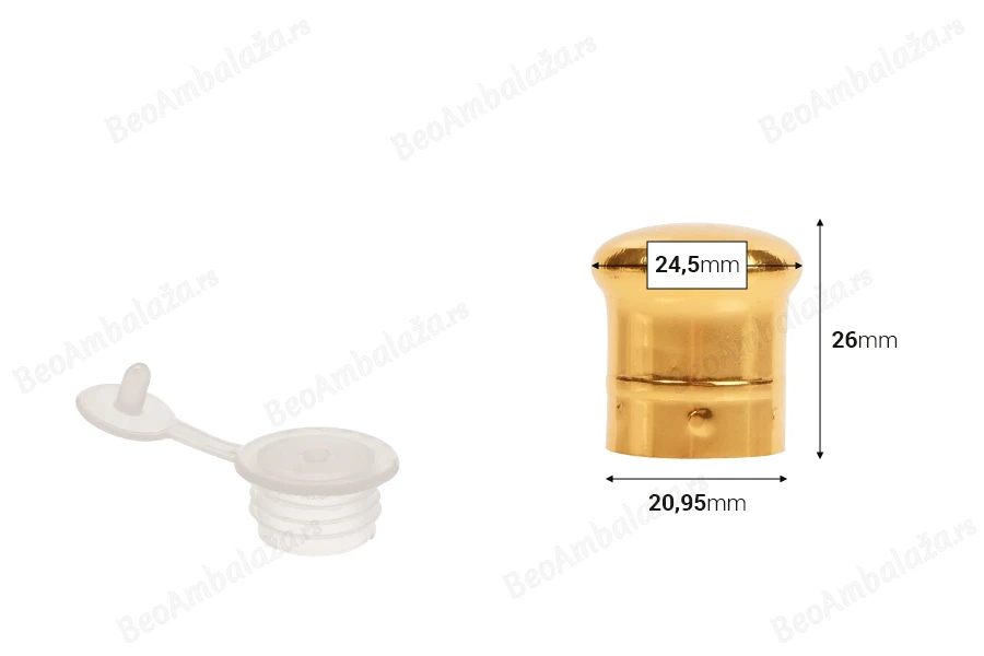 Plastični zatvarač PP18 sa aluminijumskim zlatnim premazom i unutrašnjim čepom - 12 kom-dimenzije_slike