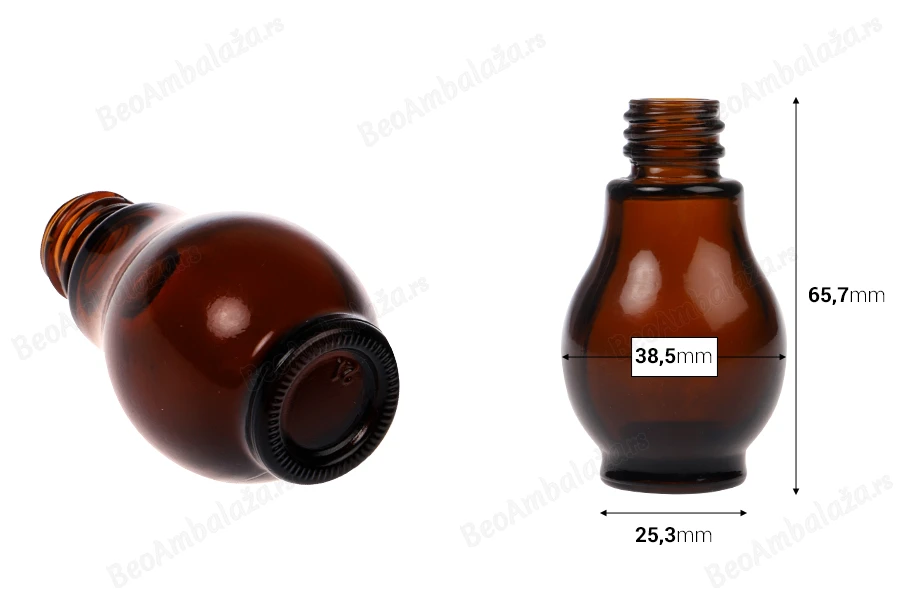 Staklena braon bočica 20mL, za etarsko ulje (PP18)-dimenzije_slike