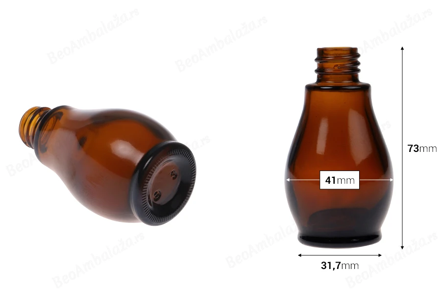 Staklena braon bočica 30mL, za etarsko ulje (PP18)-dimenzije_slike