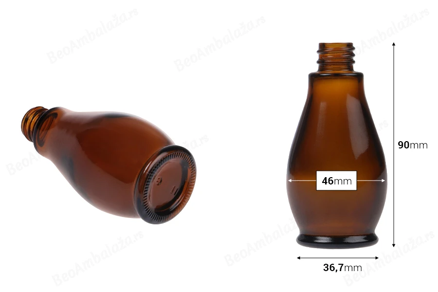 Staklena braon bočica 50mL, za etarsko ulje (PP18)-dimenzije_slike