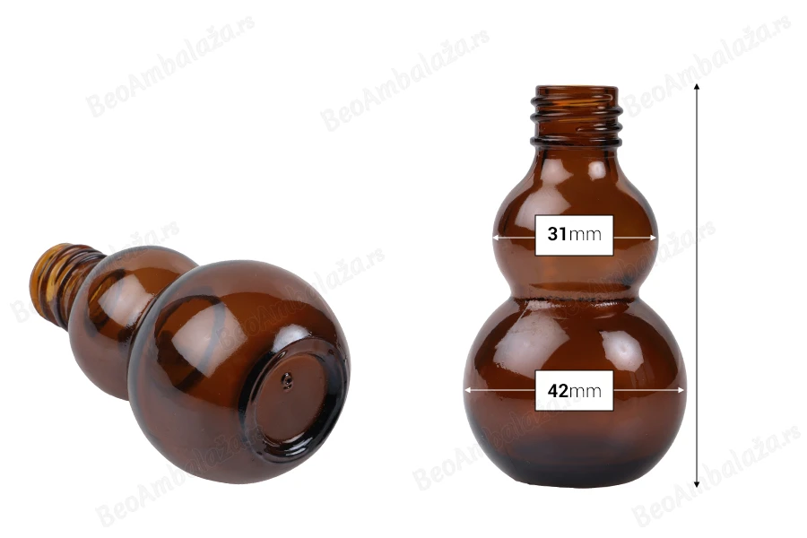 Staklena zaobljena braon bočica 30mL, za etarsko ulje (PP18)-dimenzije_slike