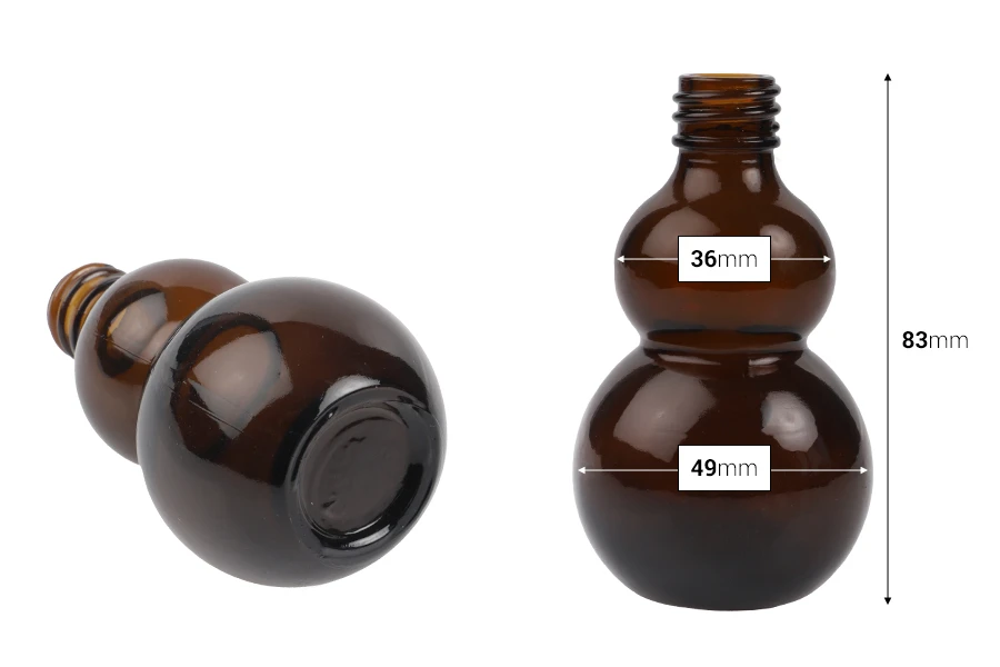 Staklena zaobljena braon bočica 50mL, za etarsko ulje (PP18)-dimenzije_slike