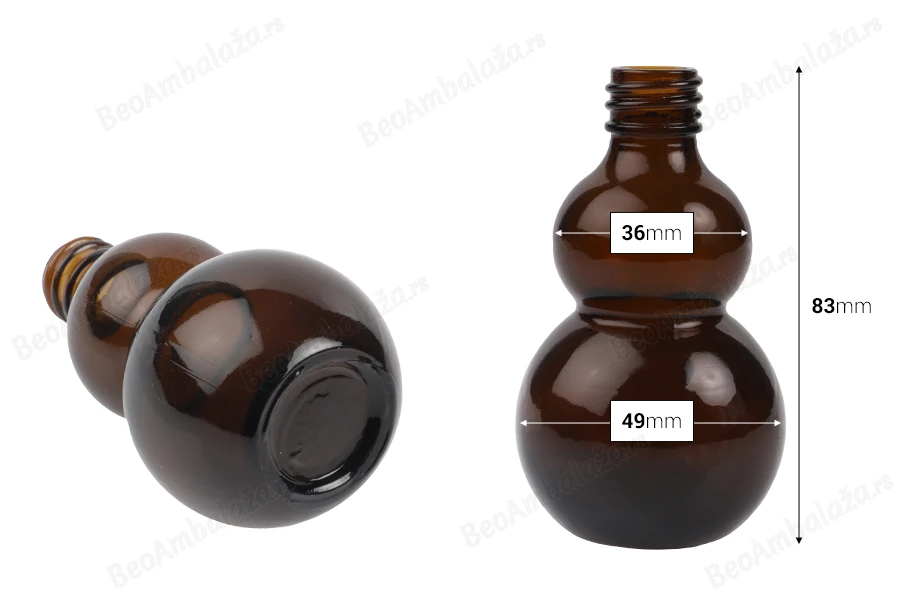 Staklena zaobljena braon bočica 50mL, za etarsko ulje (PP18)-dimenzije_slike