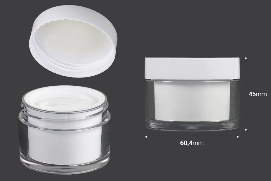 Teglica za kremu sa duplim dnom od 50mL sa zatvaračem i plastičnim međupoklopcem - 6 kom