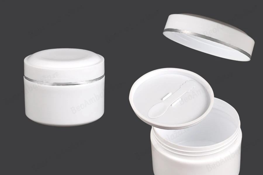 Plastična (PP) bela kutija 250mL sa zatvaračem, spatulom i plastičnim međupoklopcem - 12 kom-slika_proizvoda