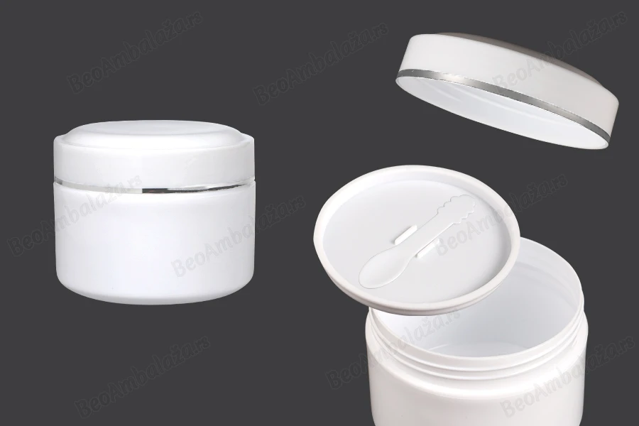 Plastična (PP) bela kutija 200mL sa zatvaračem, spatulom i plastičnim međupoklopcem - 12 kom-slika_proizvoda