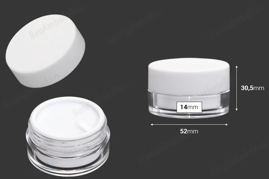 Akrilna kutijica od 15mL sa međupoklopcem i plastičnim belim zatvaračem - 6 kom-dimenzije_slike