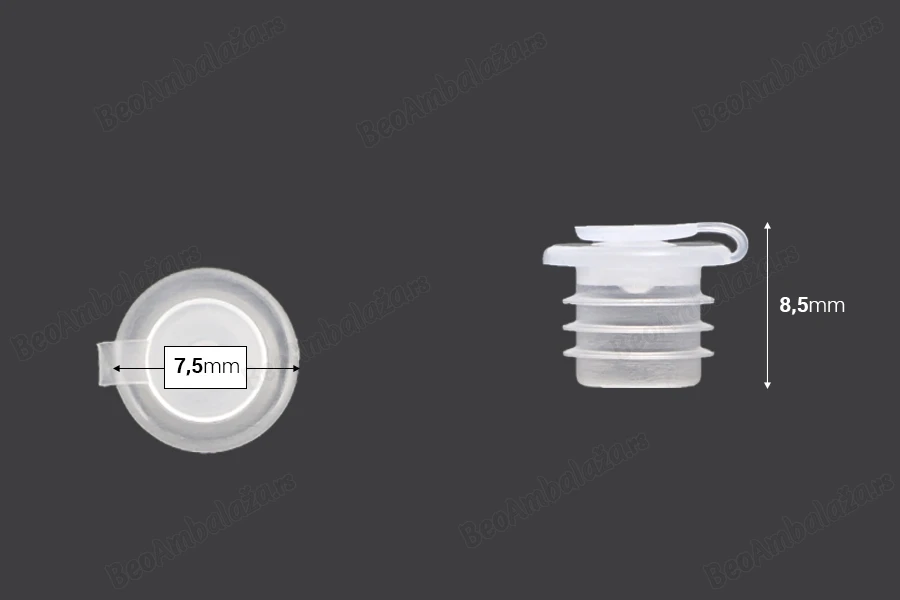 Plastični PE zatvarač sa čepom- prečnik 7,5mm- 50 komada-dimenzije_slike