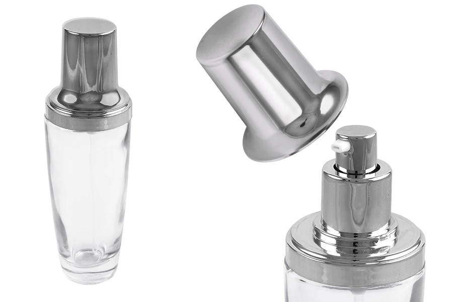 Staklena bočica 100mL za kreme, sa srebrnom pumpicom i zatvaračem Staklena bočica 100mL za kreme, sa srebrnom pumpicom i zatvaračem