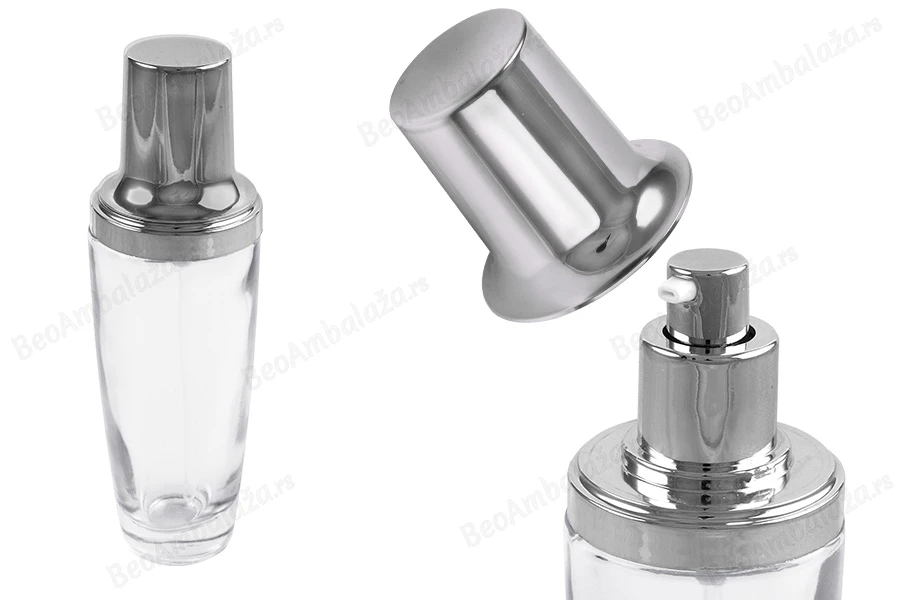Staklena bočica 100mL za kreme, sa srebrnom pumpicom i zatvaračem-slika_proizvoda