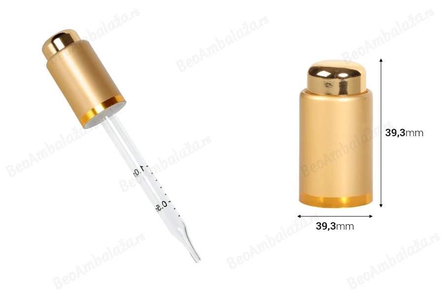 Luksuzni aluminijumski zatvarač u MAT zlatnoj boji sa dugmetom za pipete od 5 do 100 mL-dimenzije_slike