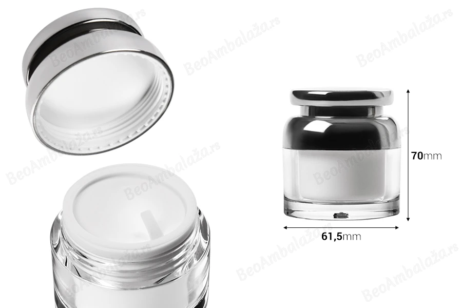 Akrilna kutijica za kremu 50mL sa srebrnim poklopcem i plastičnim međupoklopcem-dimenzije_slike
