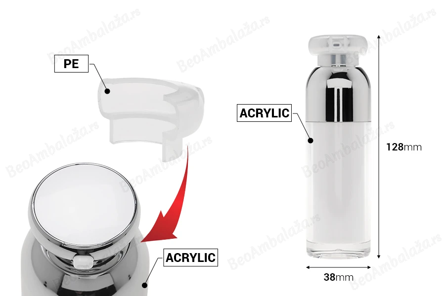 Luksuzna airless akrilna bočica 30mL za kreme sa pumpicom i zaštitnim zatvaračem-dimenzije_slike