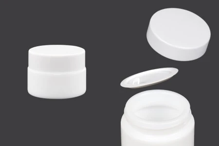 Staklena bela teglica za kreme 15mL, sa zaptivkom u belom plastičnom zatvaraču i međupoklopcem-1