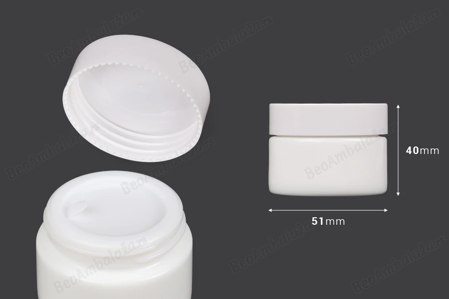 Staklena bela teglica za kreme 30mL sa belim plastičnim zatvaračem sa zaptivkom i međupoklopcem-dimenzije_slike