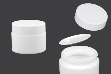 Staklena bela teglica za kreme 50mL, sa zatvaračem sa zaptivkom i međupoklopcem-1