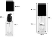 Staklena četvrtasta bočica 30mL za kreme sa crnom pumpicom i crnim zatvaračem Staklena četvrtasta bočica 30mL za kreme sa crnom pumpicom i crnim zatvaračem