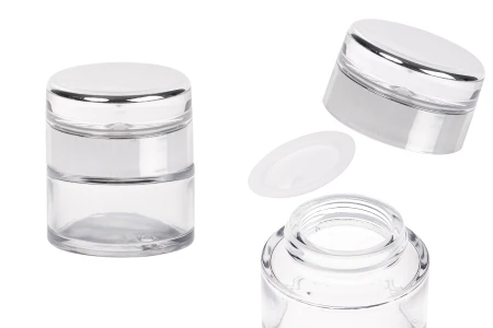 Staklena okrugla teglica za kreme 30mL sa akrilnim zatvaračem sa zaptivkom i plastičnim međupoklopcem-1