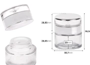 Staklena okrugla teglica za kreme 30mL sa akrilnim zatvaračem sa zaptivkom i plastičnim međupoklopcem-dimenzije_slike