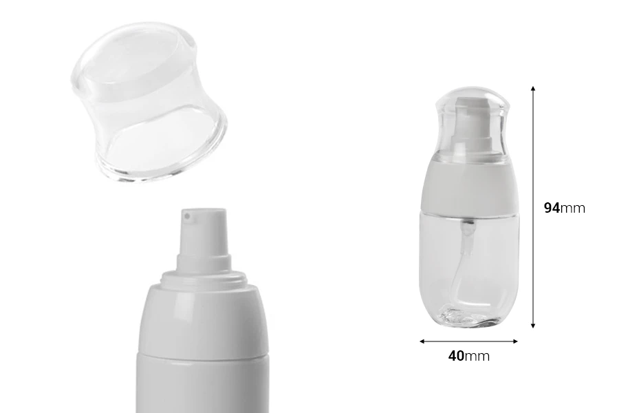 PET bočica 30mL sa belom pumpicom i providnim zatvaračem PET bočica 30mL sa belom pumpicom i providnim zatvaračem