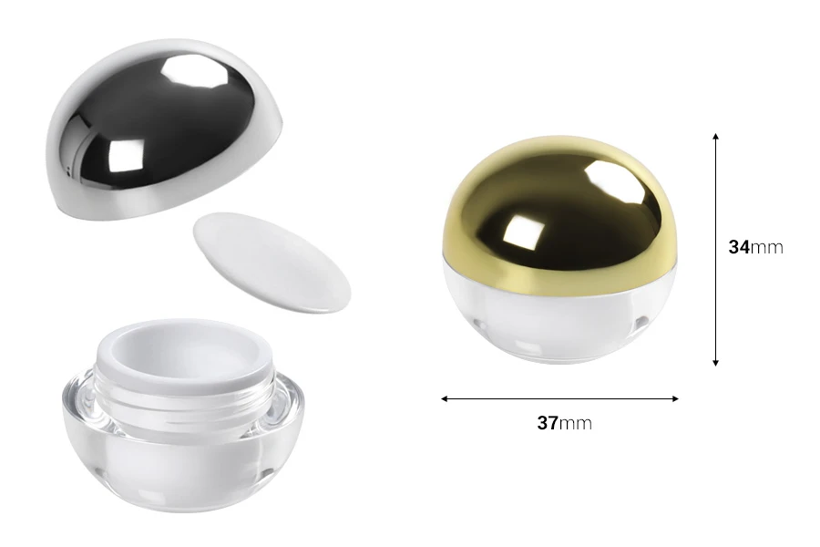 Luksuzna akrilna okrugla kutijica 5mL sa unutrašnjom zaptivkom u zatvaraču i plastičnim međupoklopcem - 12 komada-dimenzije_slike