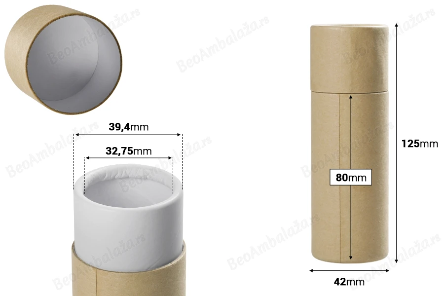 Cilindrična braon kartonska kutijica 42x125mm za bočice (bela iznutra) - 12 kom-dimenzije_slike