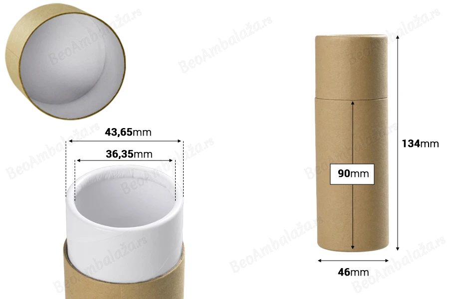 Cilindrična braon kartonska kutijica 46x134mm za bočice (bela iznutra) - 12 kom-dimenzije_slike