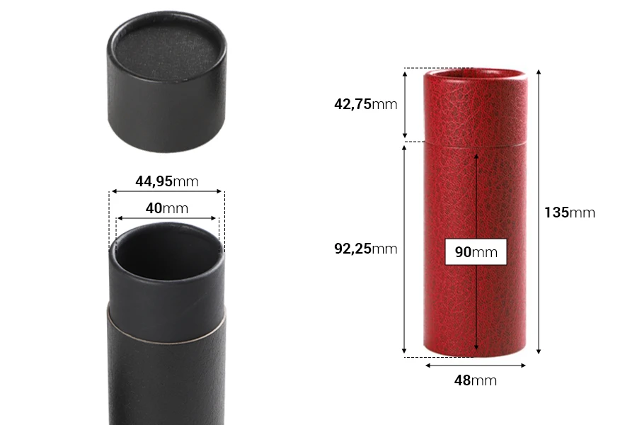 Cilindrična kartonska kutija 48x135mm za bočice (crna iznutra), u 2 boje - 12 kom