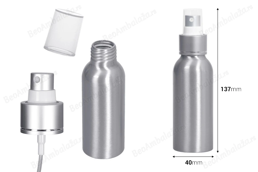 Aluminijumska boca 100mL sa sprejom i providnim zatvaračem - 10 kom-dimenzije_slike