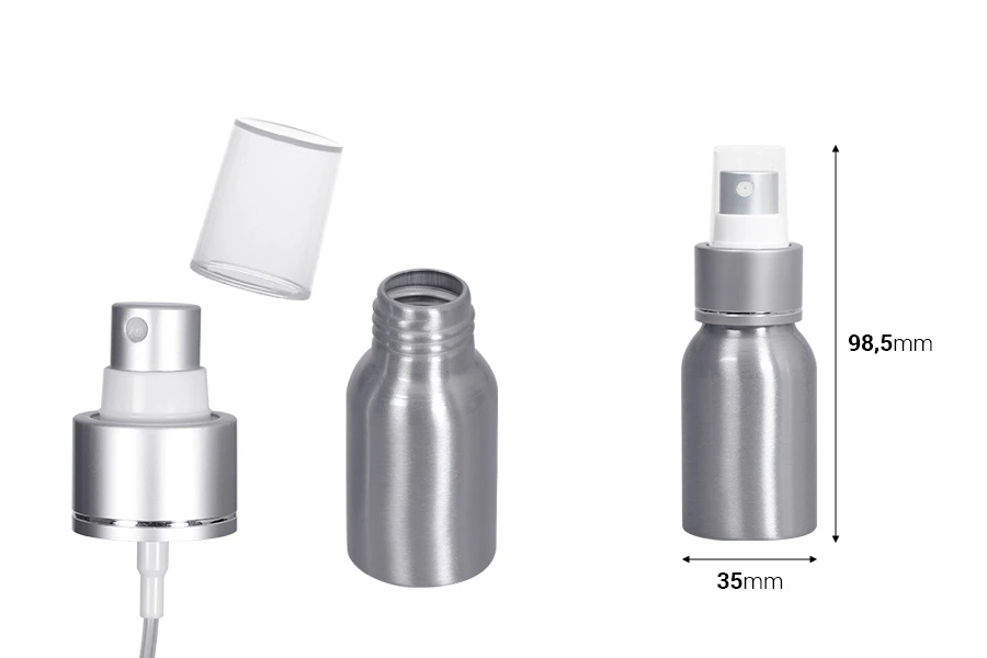 Aluminijumska flaša 30mL sa sprejom i plastičnim zatvaračem - 10 kom