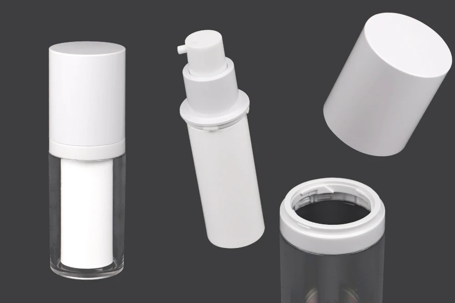 Dopunjiva plastična Airless flašica od 15 mL za kreme, sa spoljnim akrilnim kućištem Dopunjiva plastična Airless flašica od 15 mL za kreme, sa spoljnim akrilnim kućištem