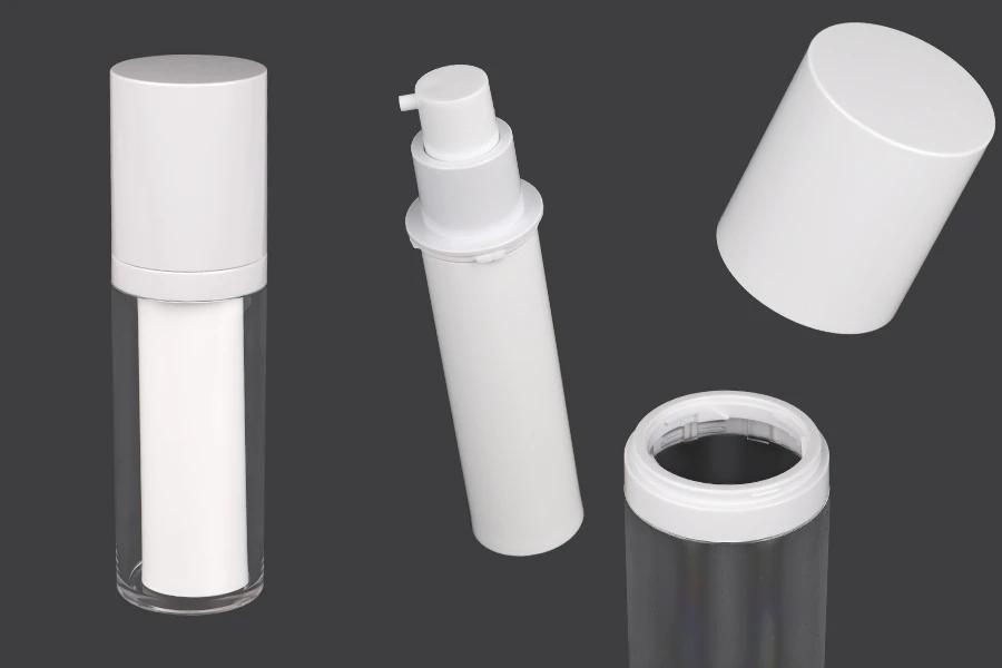 Dopunjiva plastična Airless flašica od 30 mL za kreme, sa spoljnim akrilnim kućištem Dopunjiva plastična Airless flašica od 30 mL za kreme, sa spoljnim akrilnim kućištem