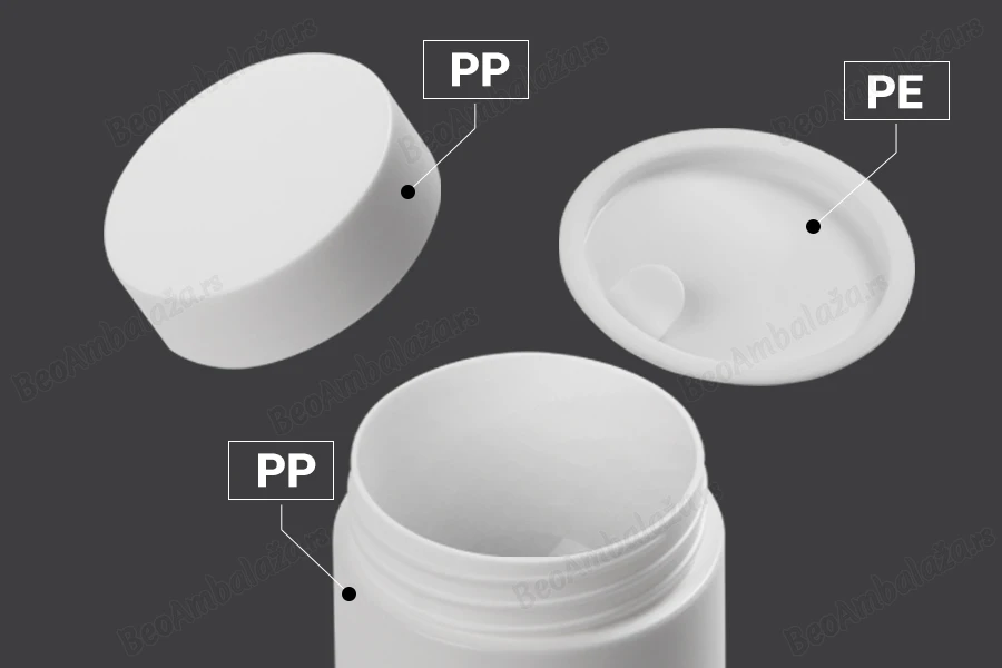 Plastična bela kutijica za kreme 30mL sa duplim dnom, sa poklopcem sa zaptivkom i sa međupoklopcem - 12 kom-grupa_slika