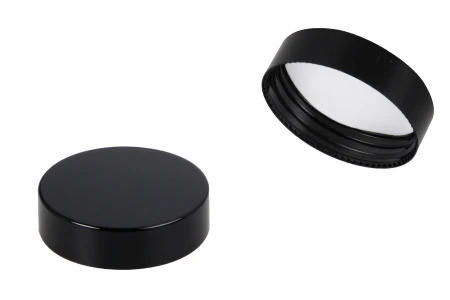 Plastični zatvarač u crnoj boji sa aluminijumskom presvlakom i unutrašnjom zaptivkom za teglice od 20 mL-1