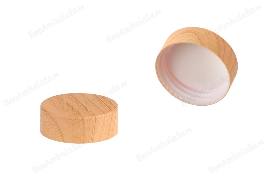 Plastični zatvarač u dezenu drveta sa  unutrašnjom zaptivkom, za teglice 5mL i 10mL-slika_proizvoda