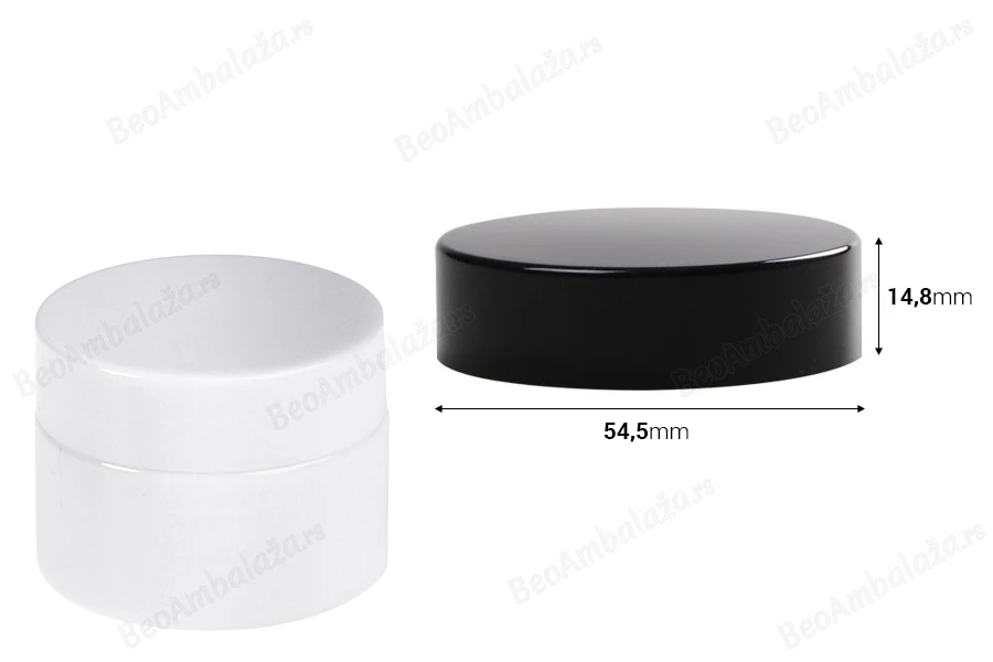 Plastični crni ili beli zatvarač sa unutrašnjom zaptivkom (lajnerom) za teglice od 50mL-dimenzije_slike
