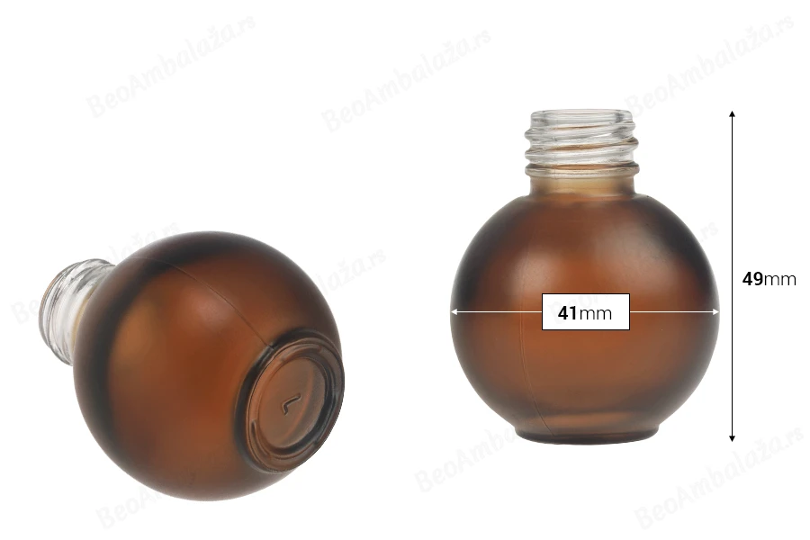 Okrugla staklena bočica od 20mL, od svetlo braon peskiranog stakla-dimenzije_slike