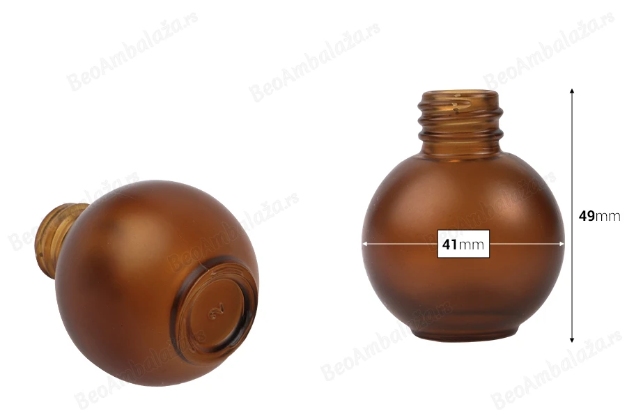 Okrugla staklena bočica od 20mL, od karamel braon peskiranog stakla-dimenzije_slike