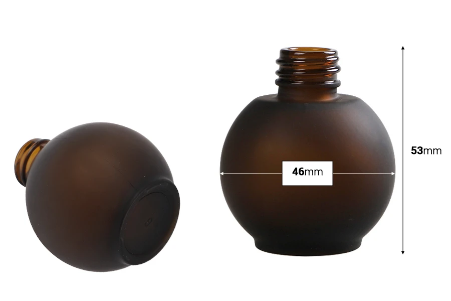 Peskirana okrugla braon staklena bočica 30mL, PP18 - bez zatvarača-dimenzije_slike