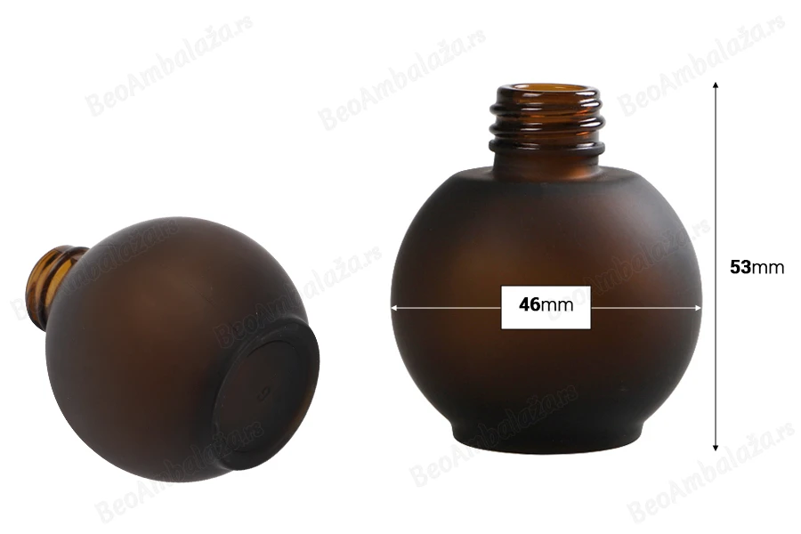 Peskirana okrugla braon staklena bočica 30mL, PP18 - bez zatvarača-dimenzije_slike