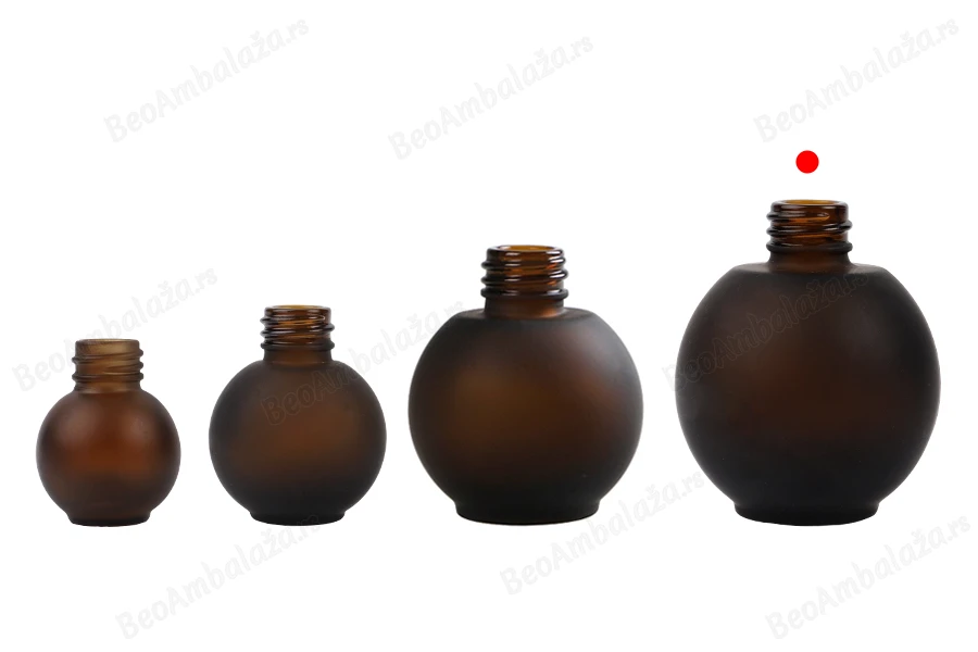 Peskirana okrugla braon staklena bočica 50mL, PP18 - bez zatvarača-grupa_slika