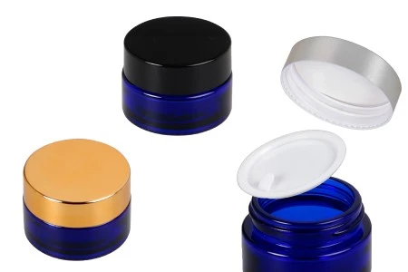 Plava staklena teglica sa međupoklopcem i plastičnim zatvaračem sa zaptivkom, 20mL-1