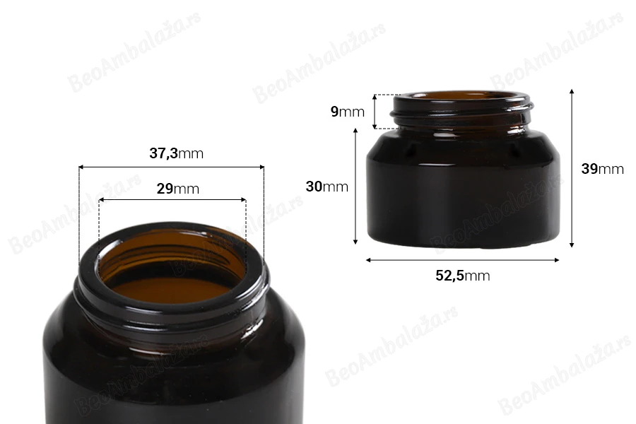 Staklena karamel teglica 30mL za kreme - bez zatvarača-dimenzije_slike