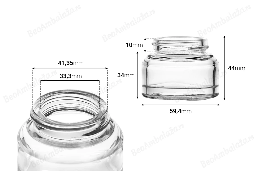 Staklena providna teglica 50mL za kremu - bez zatvarača-dimenzije_slike